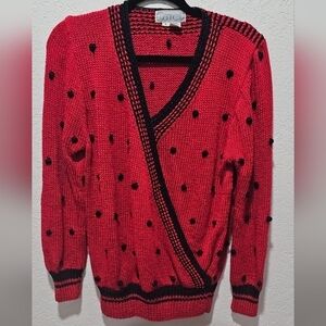 Nannell Vintage Sweater Red & Black Popcorn Knit Sweater Heavy Winter Size L
